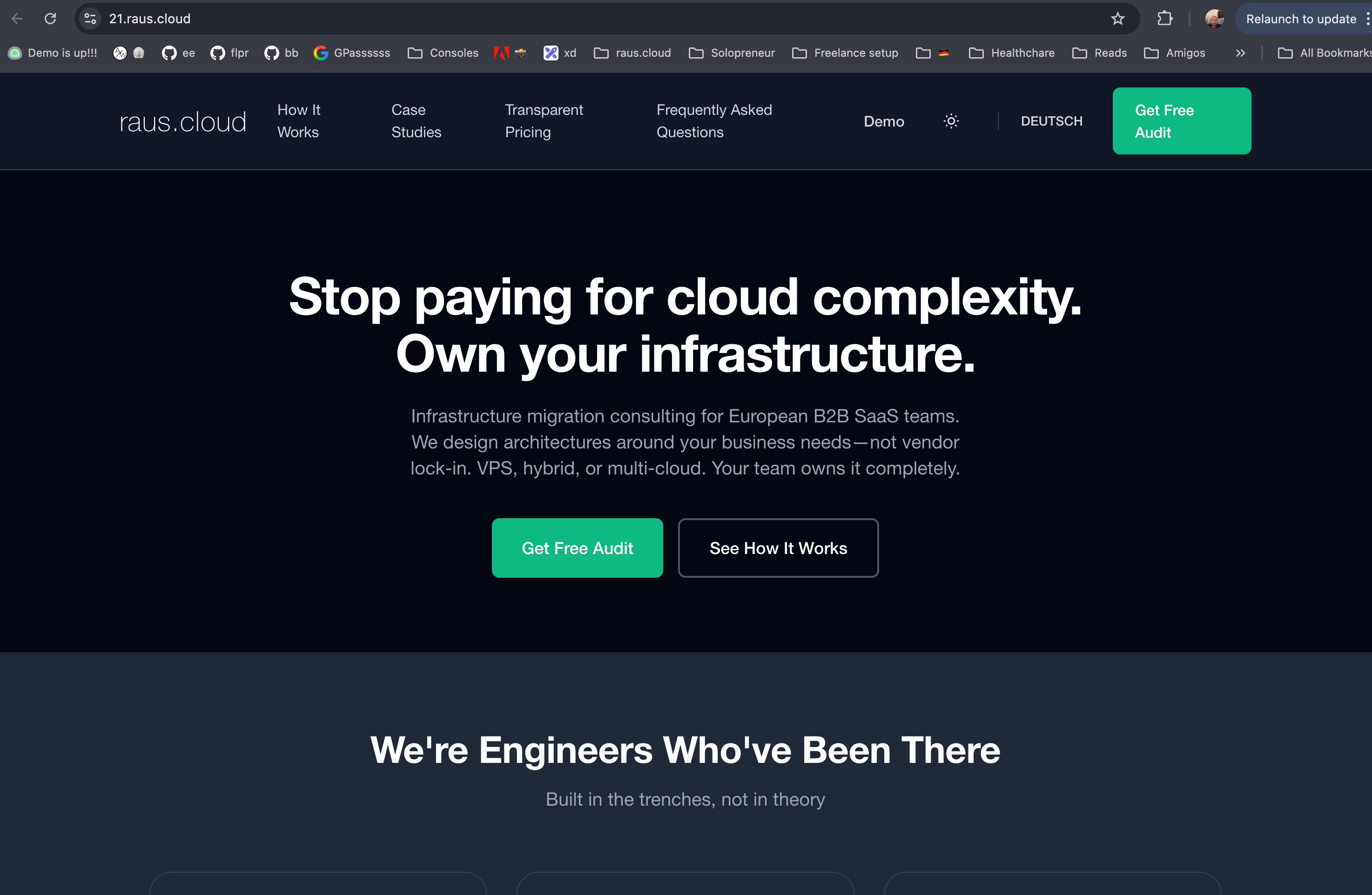Preview of PR 21 showing the live raus.cloud landing page